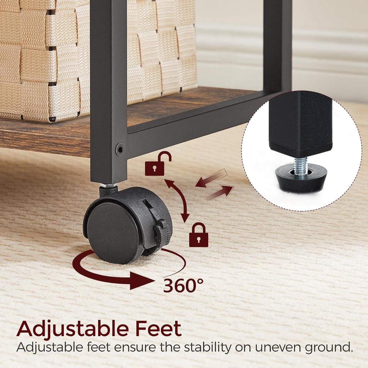 MAHANCRIS Printer Stand, 3-Tier Under Desk Rolling Cart with Storage Shelf, H...