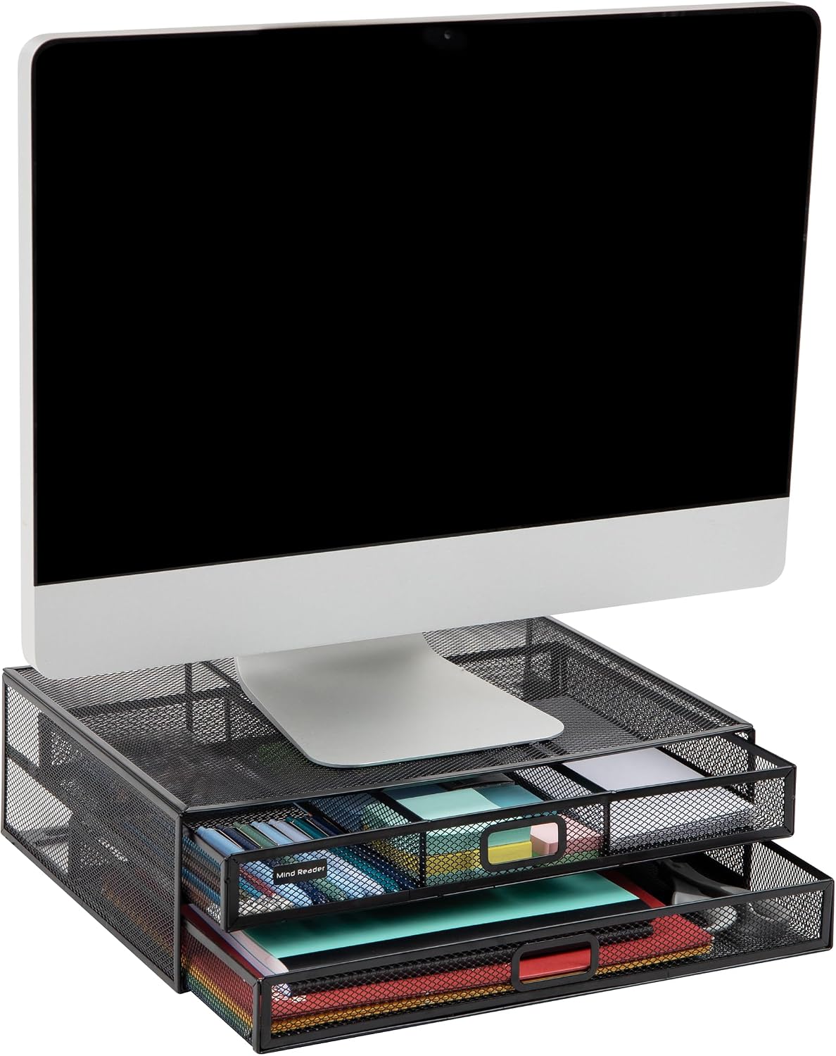 Mind Reader Monitor Stand, Ventilated Laptop Riser, Storage Drawer, Office, M...