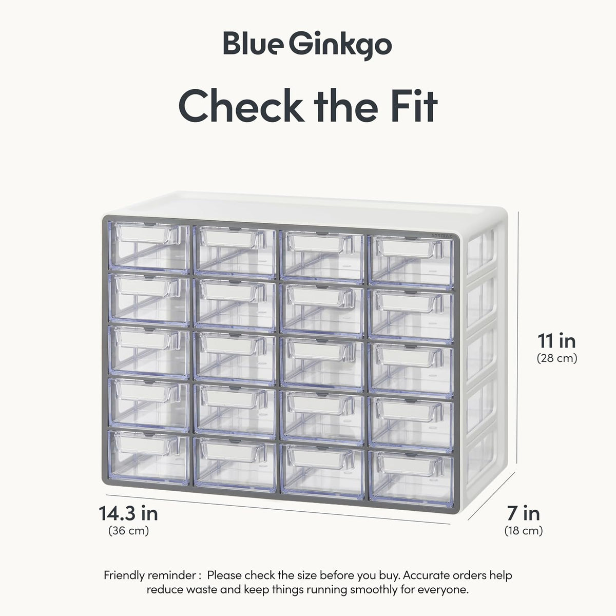 Blue Ginkgo 20-Drawer Storage Cabinet Organizer, Grey, Made in Korea