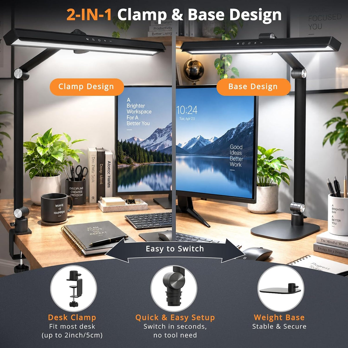 LIONVISON Desk Lamps for Home Office: Dimmable Eye-Caring LED Desk Light
