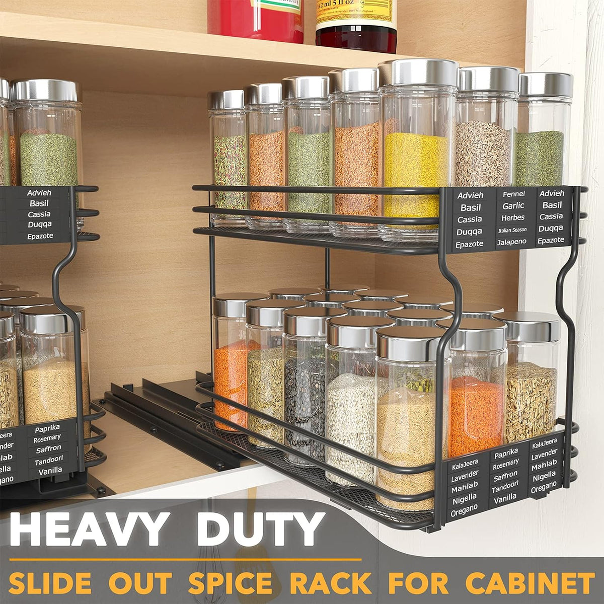 SpaceAid Pull Out Spice Rack Organizer for Cabinet, 2 Drawers 2-Tier, 1 Drawe...