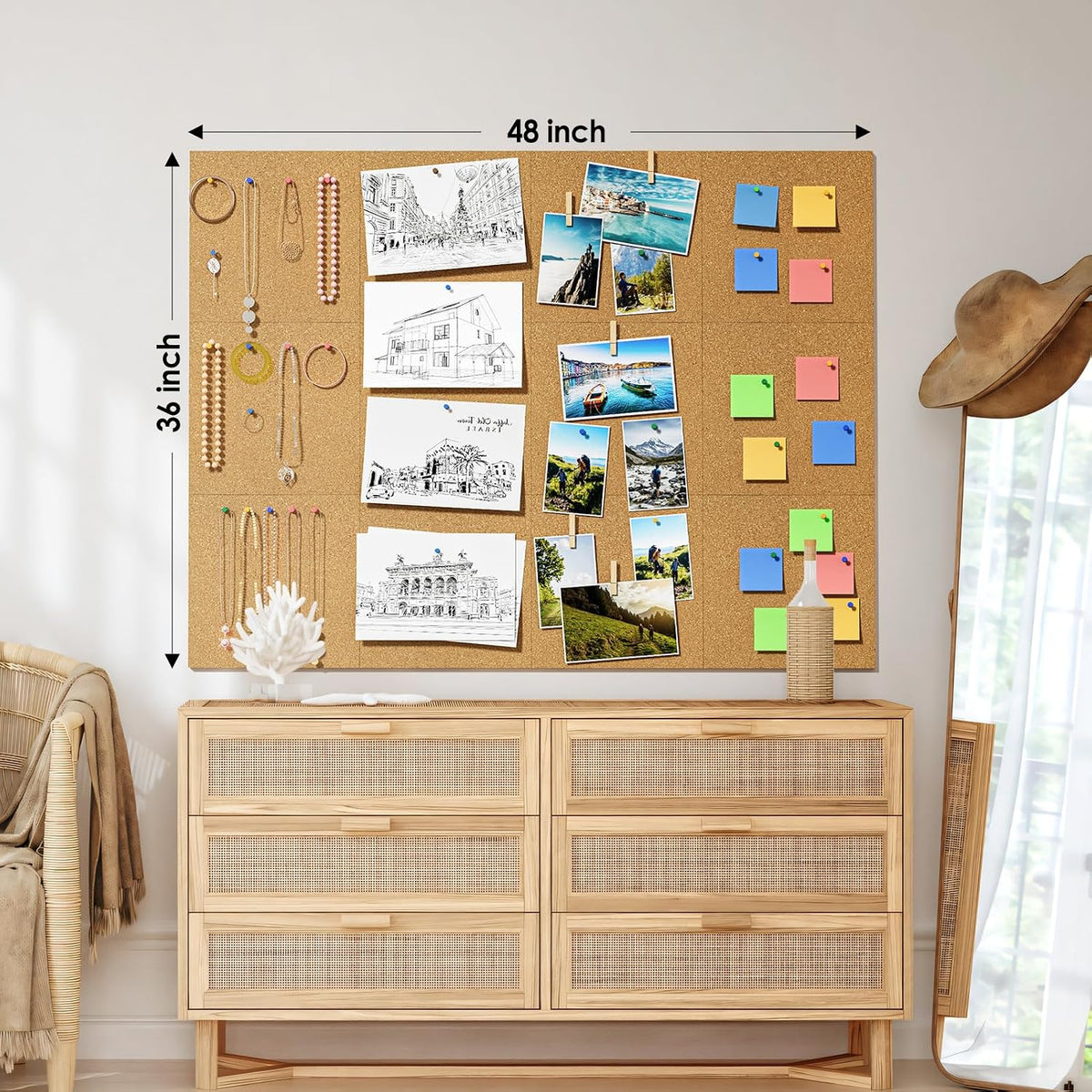 MaxGear 48" x 36" Large Cork Board for Wall, 12 Pack 12" x 12&...