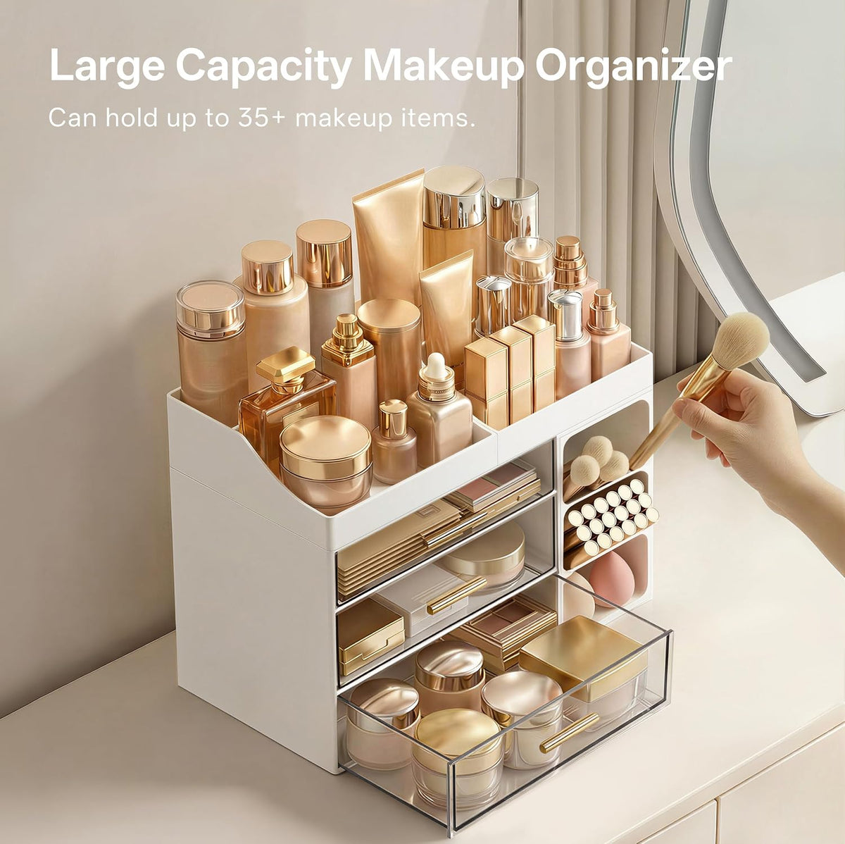HBlife Makeup Organizer Countertop with Brush Holder, Large Bathroom Counter ...
