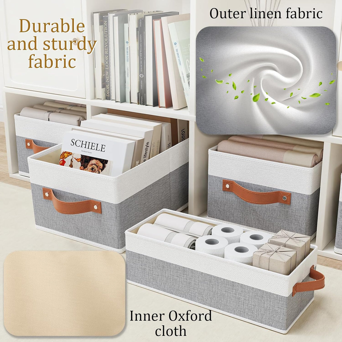 OUTBROS Foldable Drawer Organizers Gray/White, 15x6.1x5.1in, 6-Pack