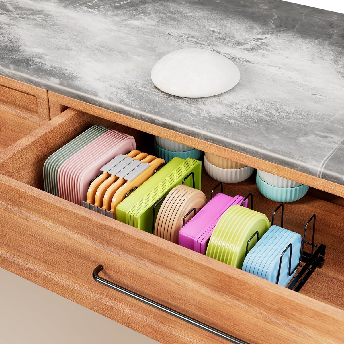 Expandable Food Container Lid Organizer with 9 Adjustable Dividers