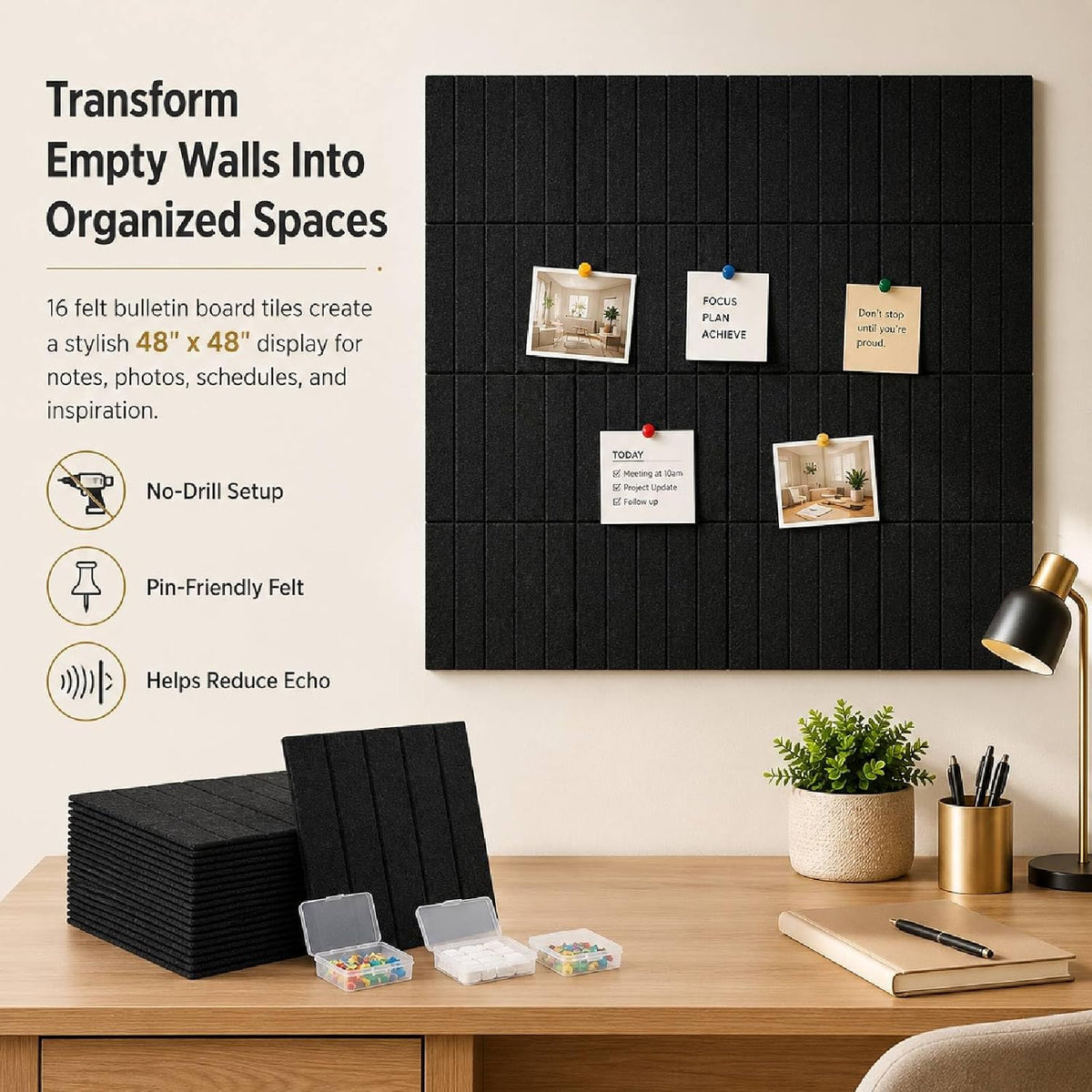 16 Pack Large Felt Bulletin Board & Cork Boards Alternative, 48"x48&...
