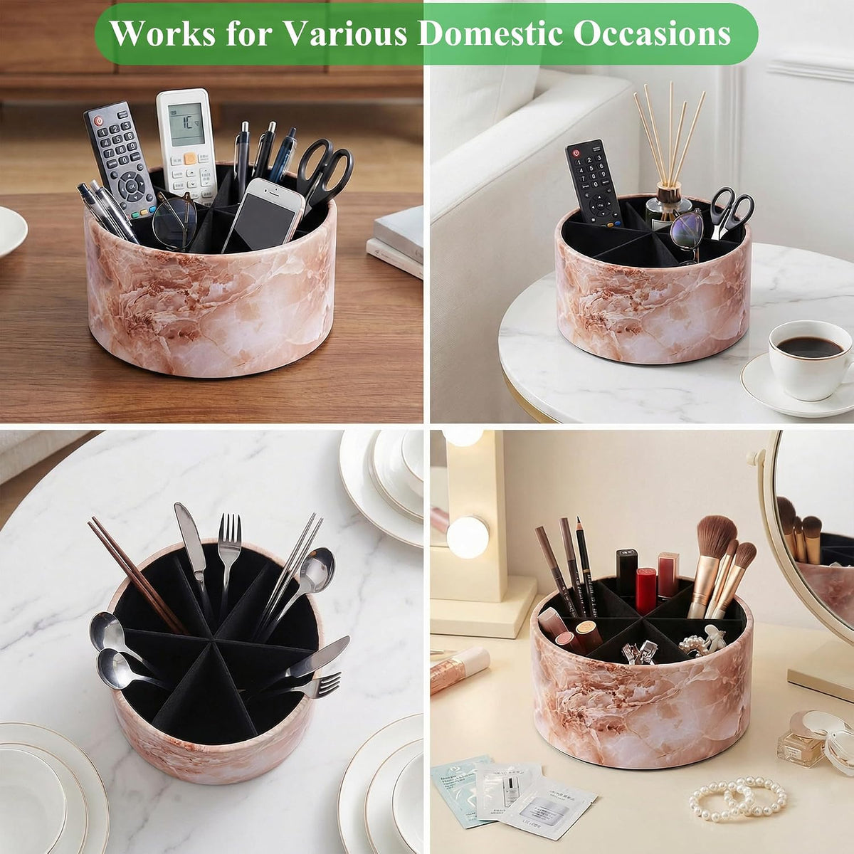 Remote Control Holder, 360°Spinning PU Leather Desk TV Remote Caddy,Desk Stor...