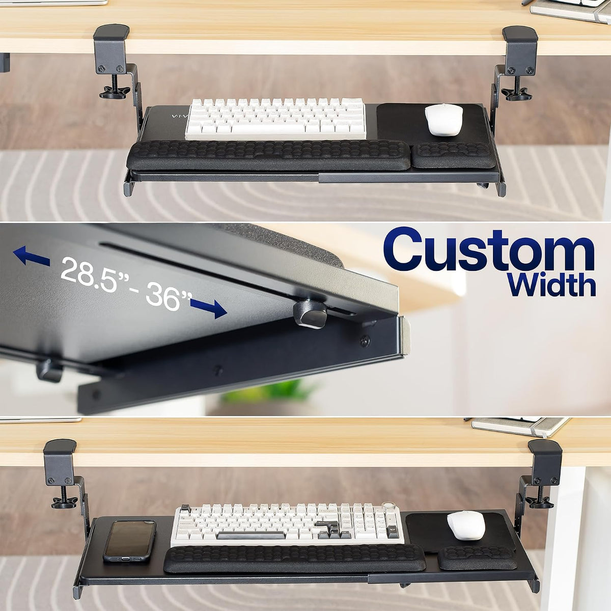 VIVO Black Clamp-on 23” to 30” x 11" Adjustable Keyboard Tray, Mount-KBST1