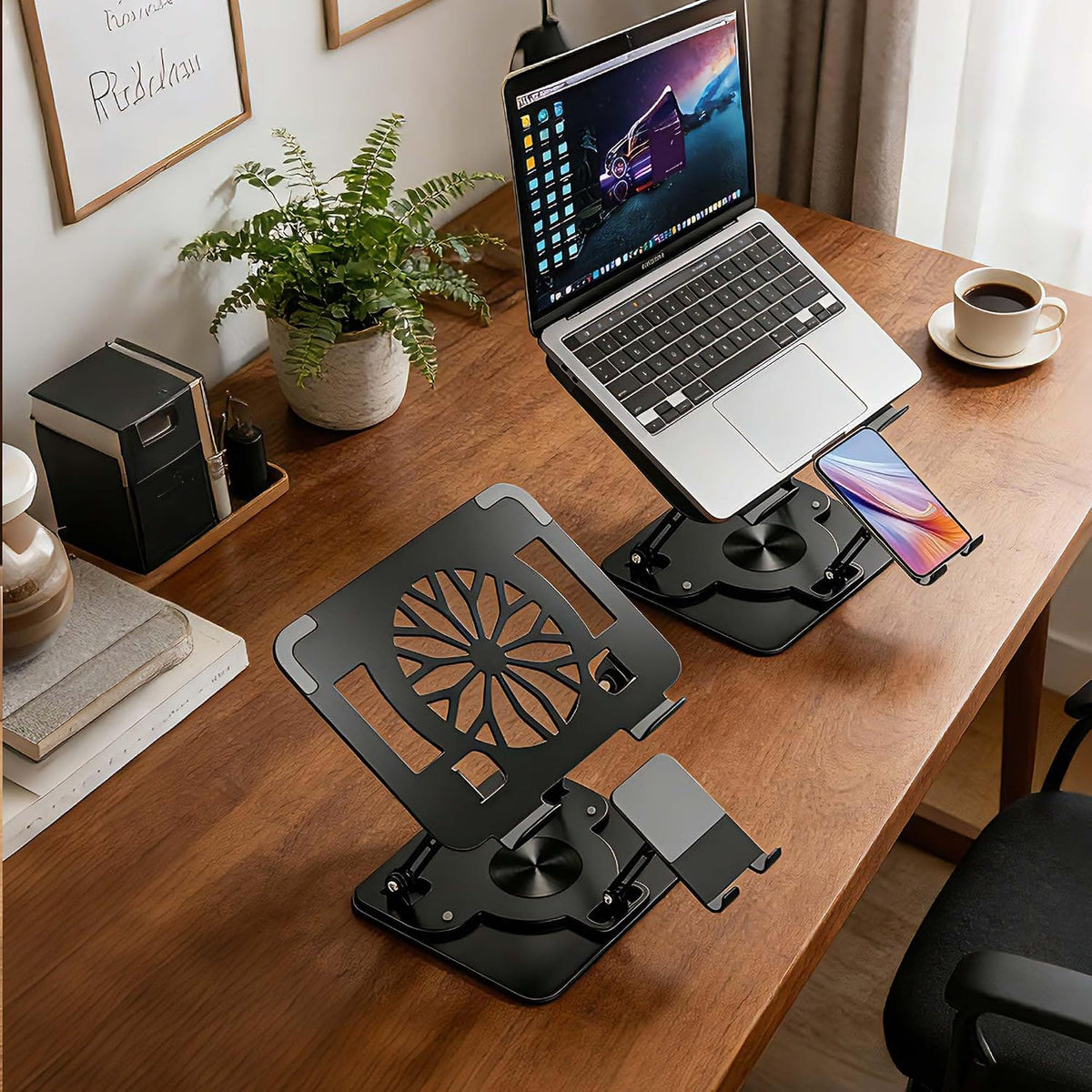 Laptop Stand with 360 Rotating Base,2-in-1 Computer Stand with Phone Holder