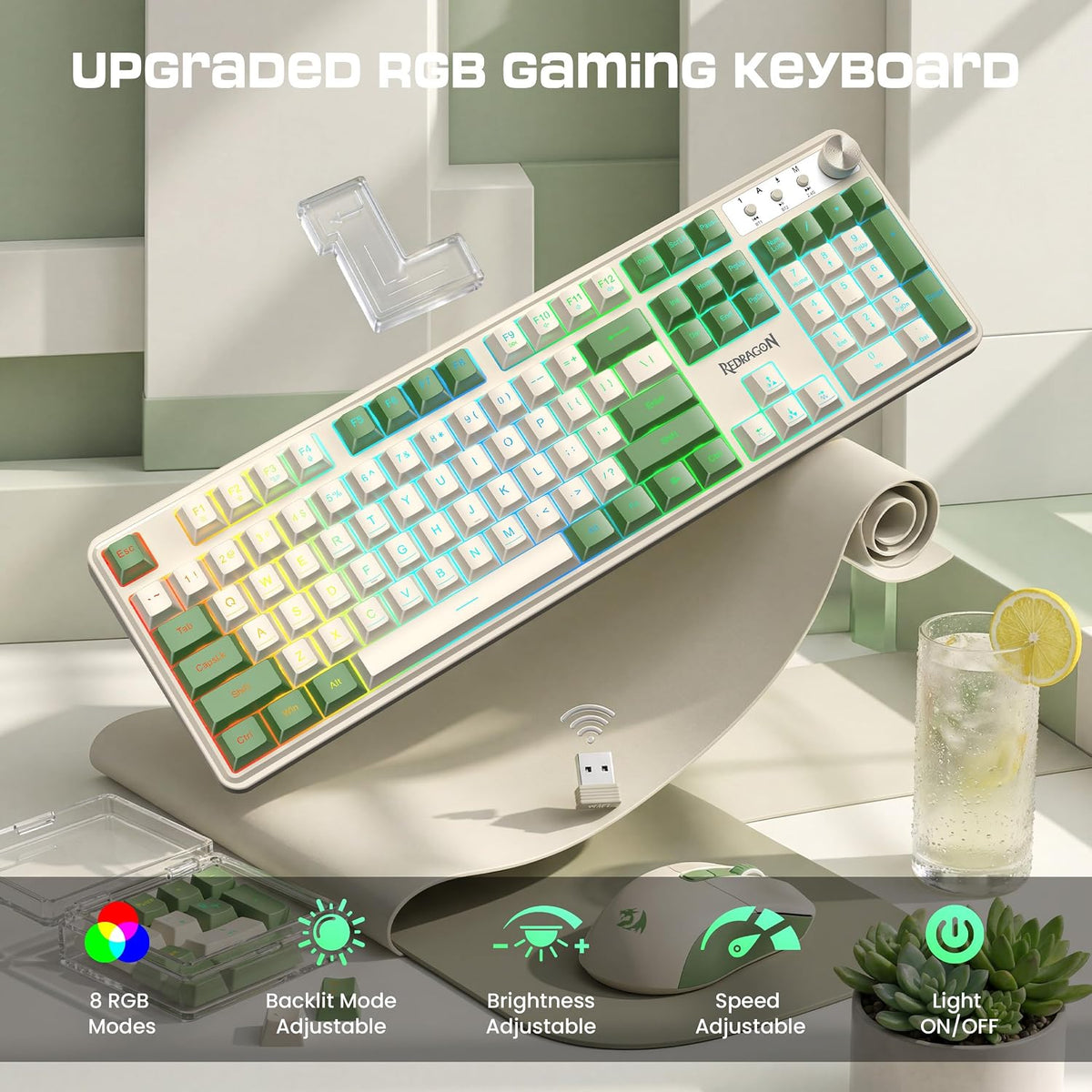 Redragon RM104 Wireless Gaming Keyboard with Knob, Tri-Mode BT/2.4G/USB-C RGB...