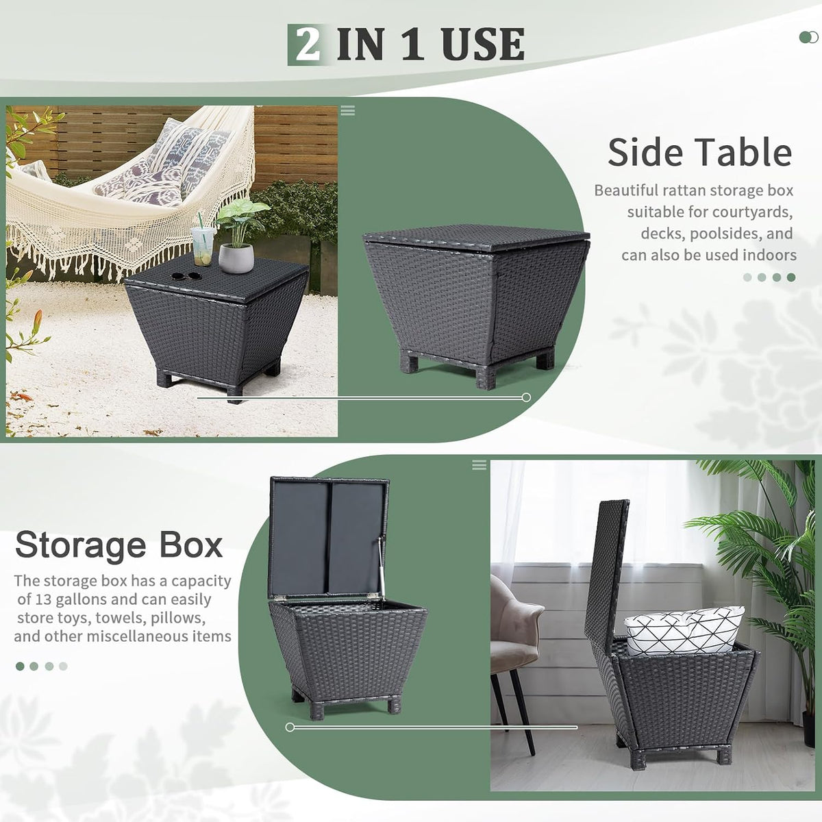 VINGLI 13 Gallon Outdoor Deck Box, Wicker Outdoor Storage Box with Lid, Small...