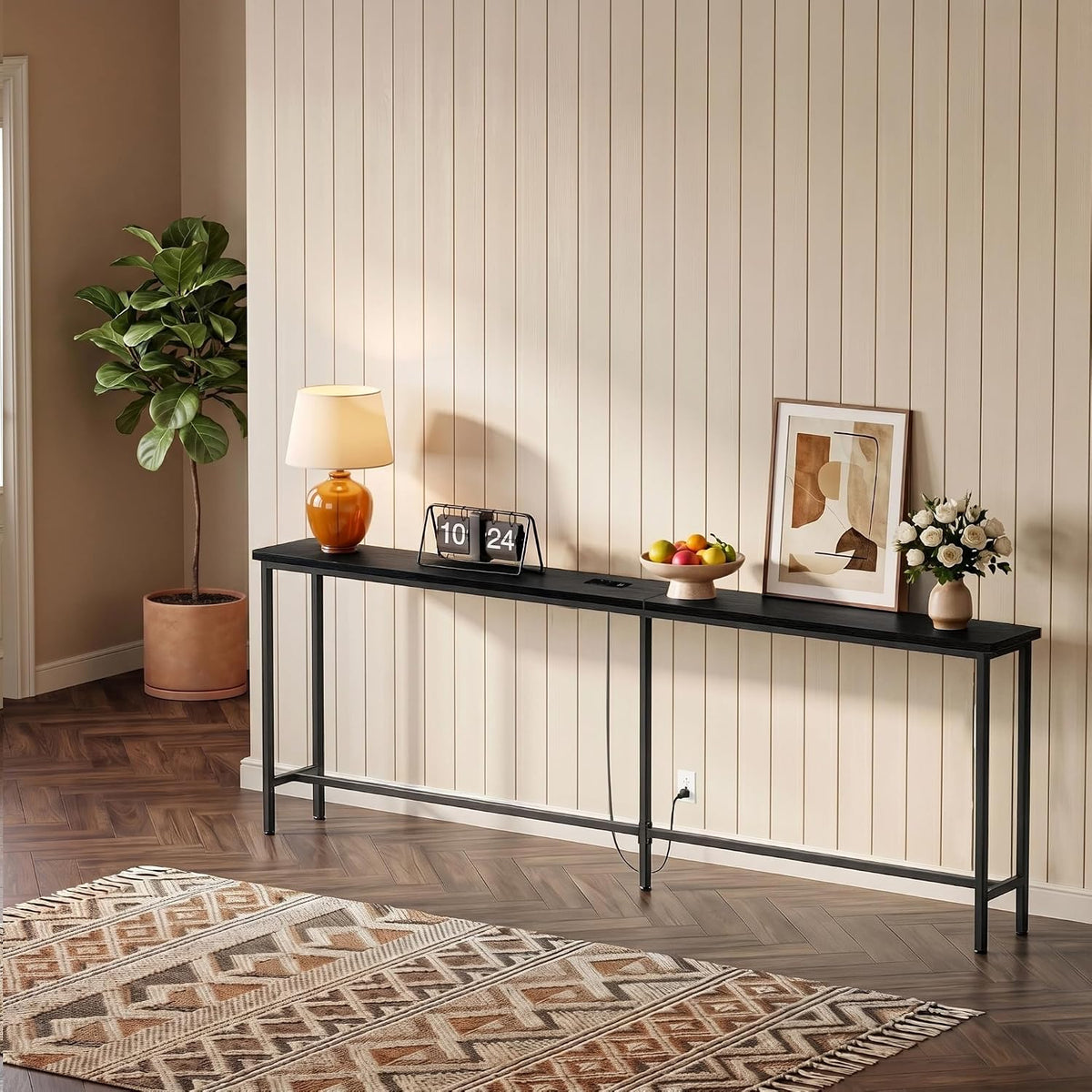 GRLEAF 90 Inch Narrow Sofa Table with Power Outlet, Extra Long Console Table ...