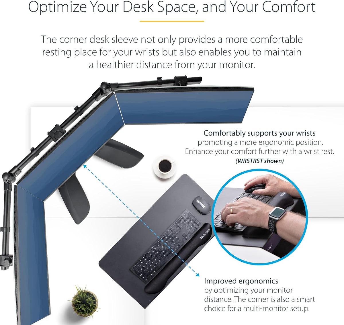StarTech.com Clamp-On Steel Desk Corner Sleeve for L-Shaped/Corner Desk, for ...