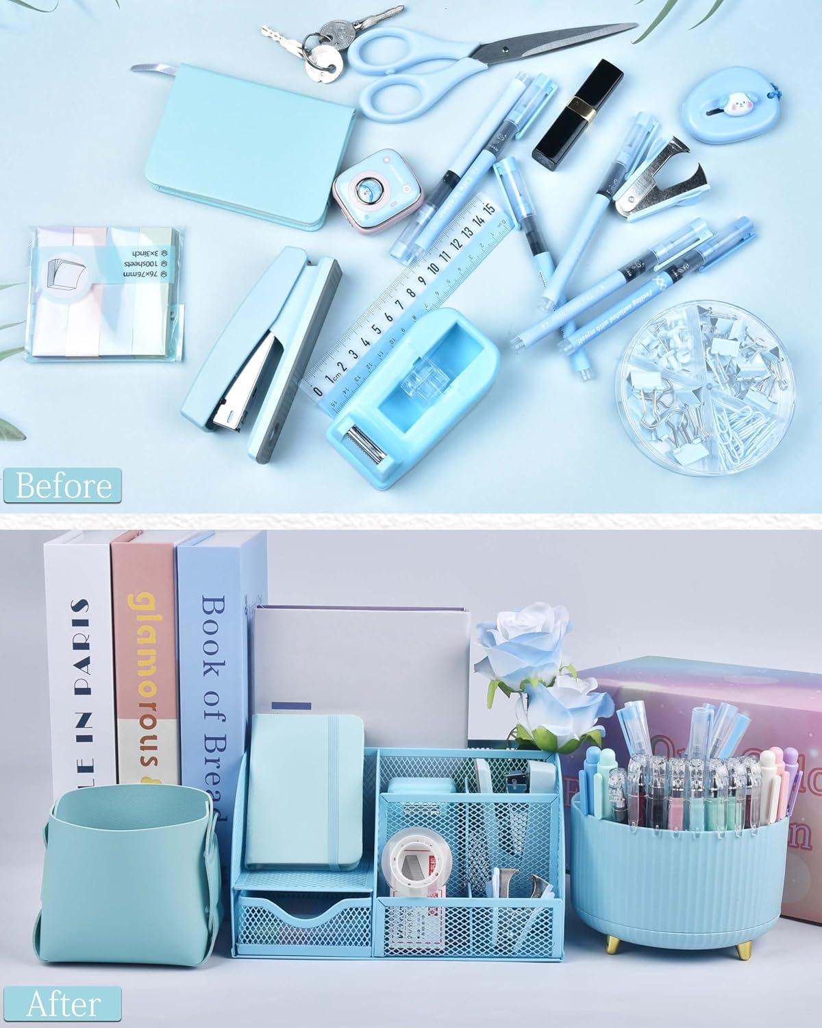 LXEVIHK Blue Desk Accessories 21-Piece Office Supplies Gift Set