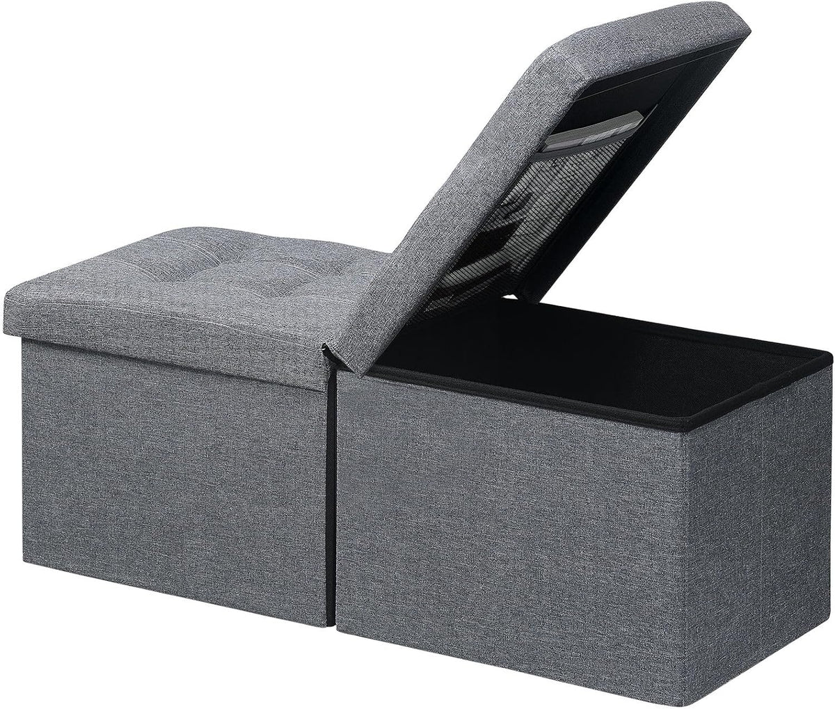 AmasSmile Footrest Ottoman Storage Bench,34" Linen Folding Chest,Gray
