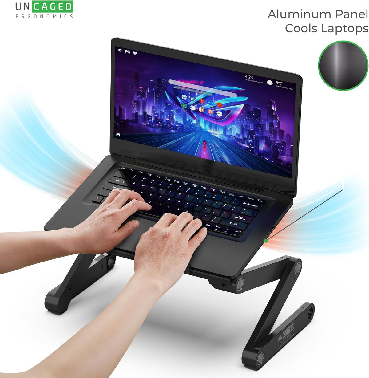 Uncaged Ergonomics WorkEZ Adjustable Laptop Stand for Desk and Bed, Black