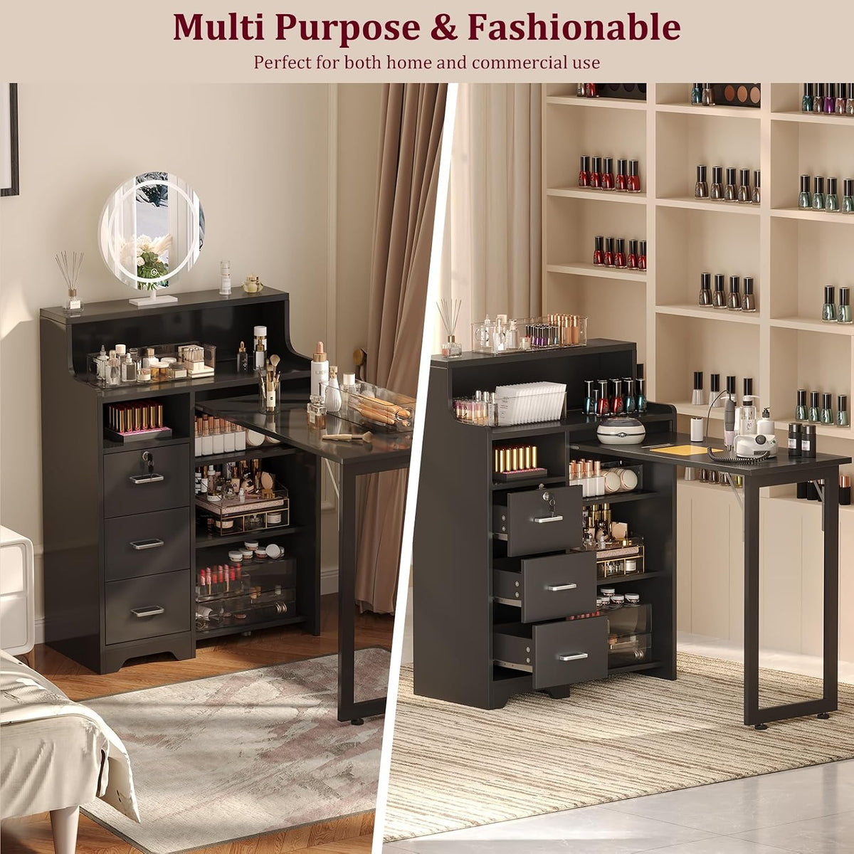 Foldable Nail Desk for Nail Tech, Portable Manicure Table, L Shape Nail Table...