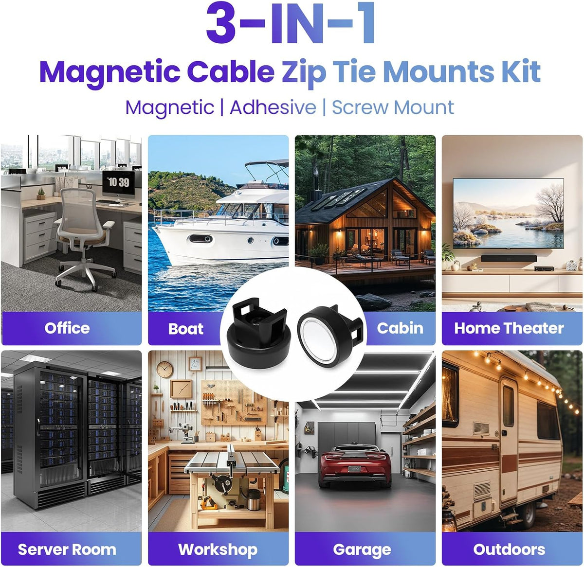 Magnetic Zip Tie Mounts, 24 PCS Magnetic Wire Holders, 25 LBS Cable Tie Mount...