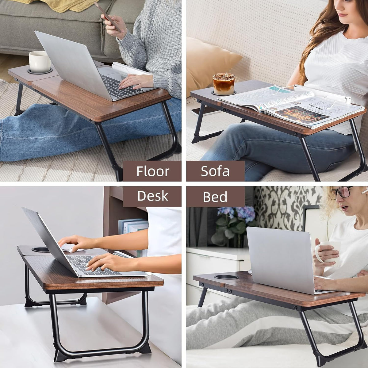 wishacc Lap Desk for Bed, Foldable Laptop Bed Tray Table with Independent Adj...