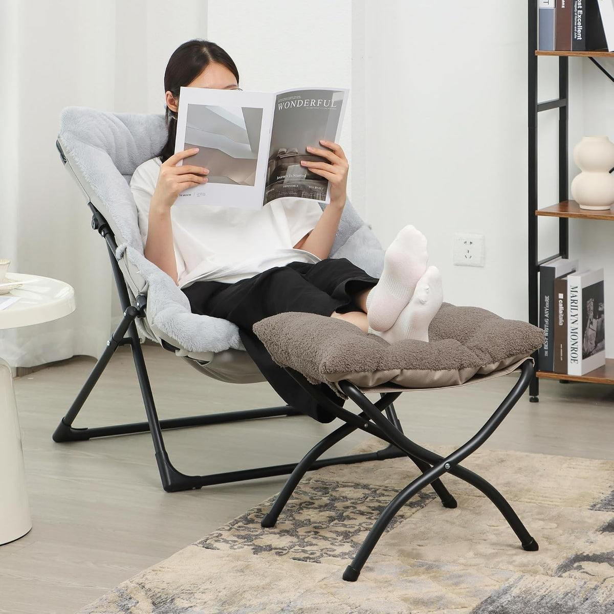 15"(H) Folding Ottoman, Foldable Footrest Stool, Portable Small Foot Sto...