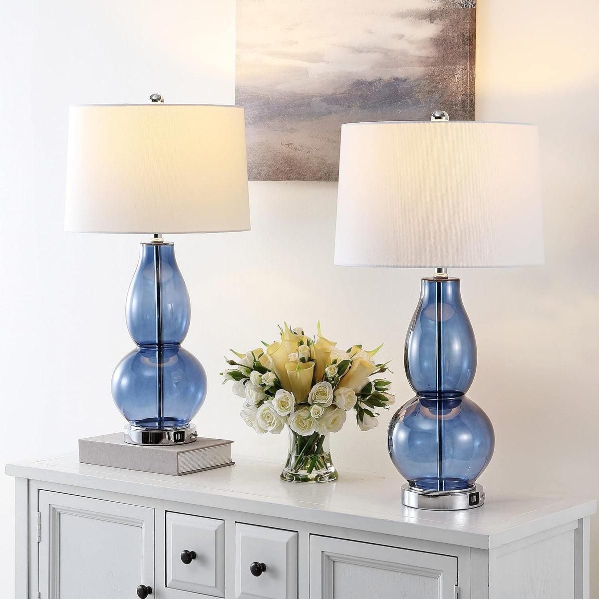 Safavieh Lighting Collection Mercurio Double Gourd Blue and White Table Lamp,...