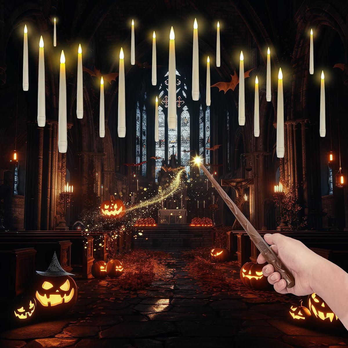 Homemory 20PCS Floating Candles with Wand Remote, Flameless Hanging Taper Can...