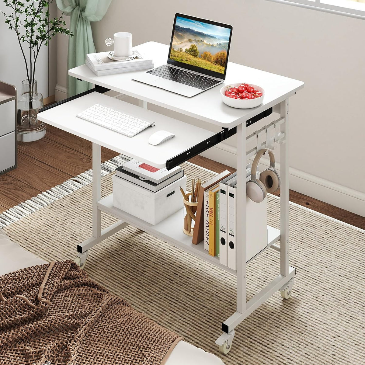 GIANTEX Rolling Computer Desk, Mobile Portable Desk with Keyboard Tray & ...