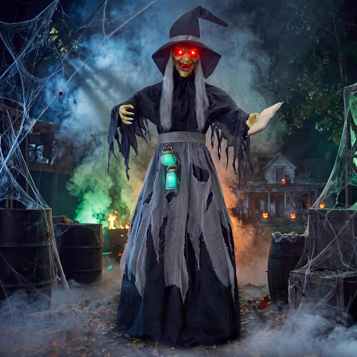 JOYIN Halloween Decorations Outdoor Life-Size Scary Animated Witch with Spell...