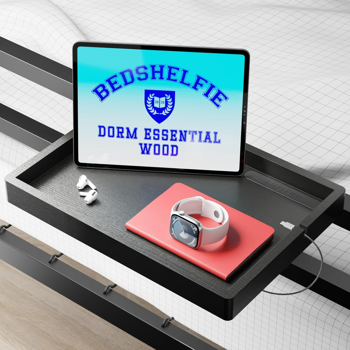 BedShelfie Wood Bedside Shelf for Bunk Bed & Top Bunk, College Dorm Room ...