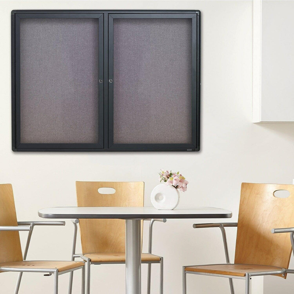 Quartet Bulletin Board, 4' x 3' Enclosed Fabric Notice Board, Lockabl...