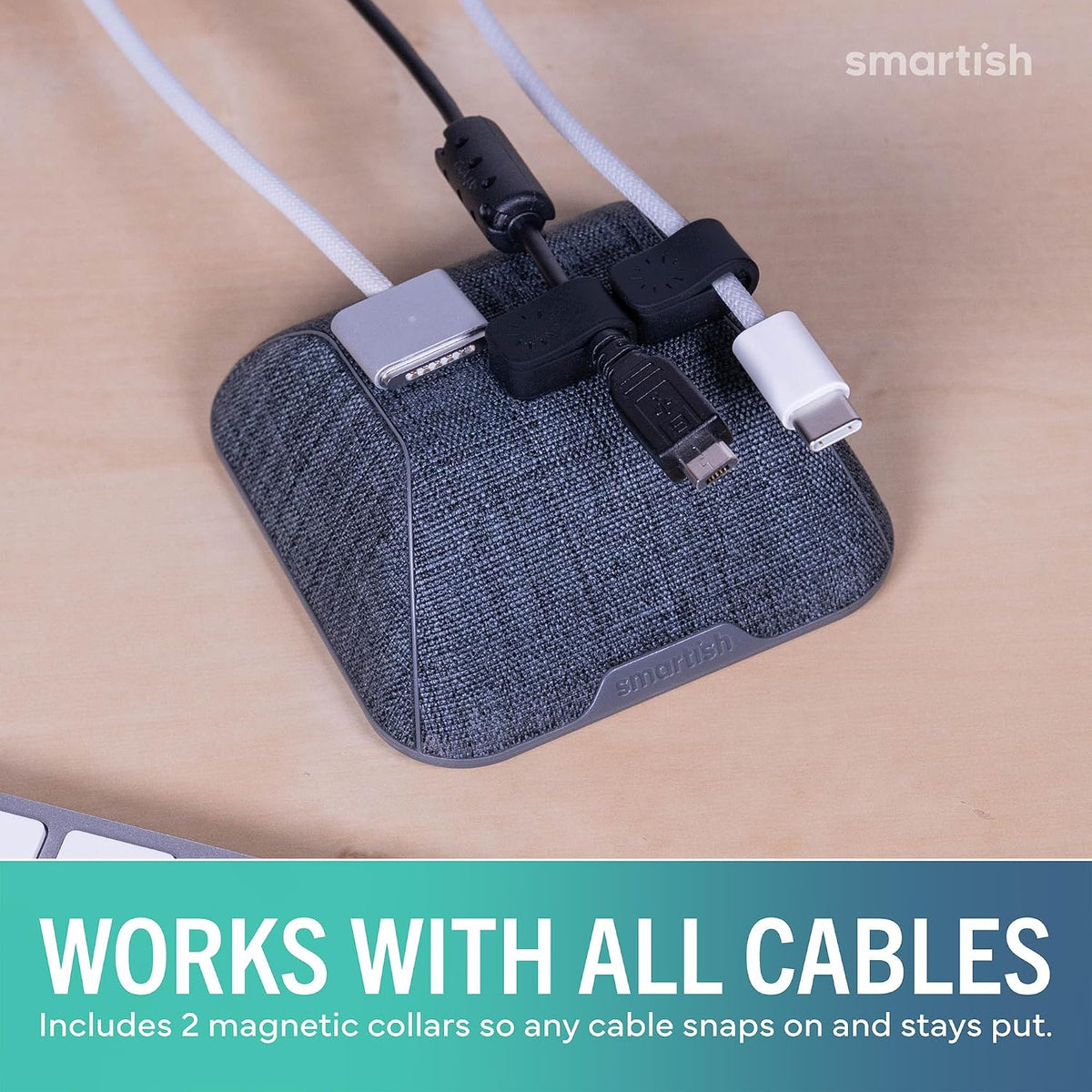 Smartish Magnetic Cord Holder, Cable Wrangler, Nightstand & Desk Organizer