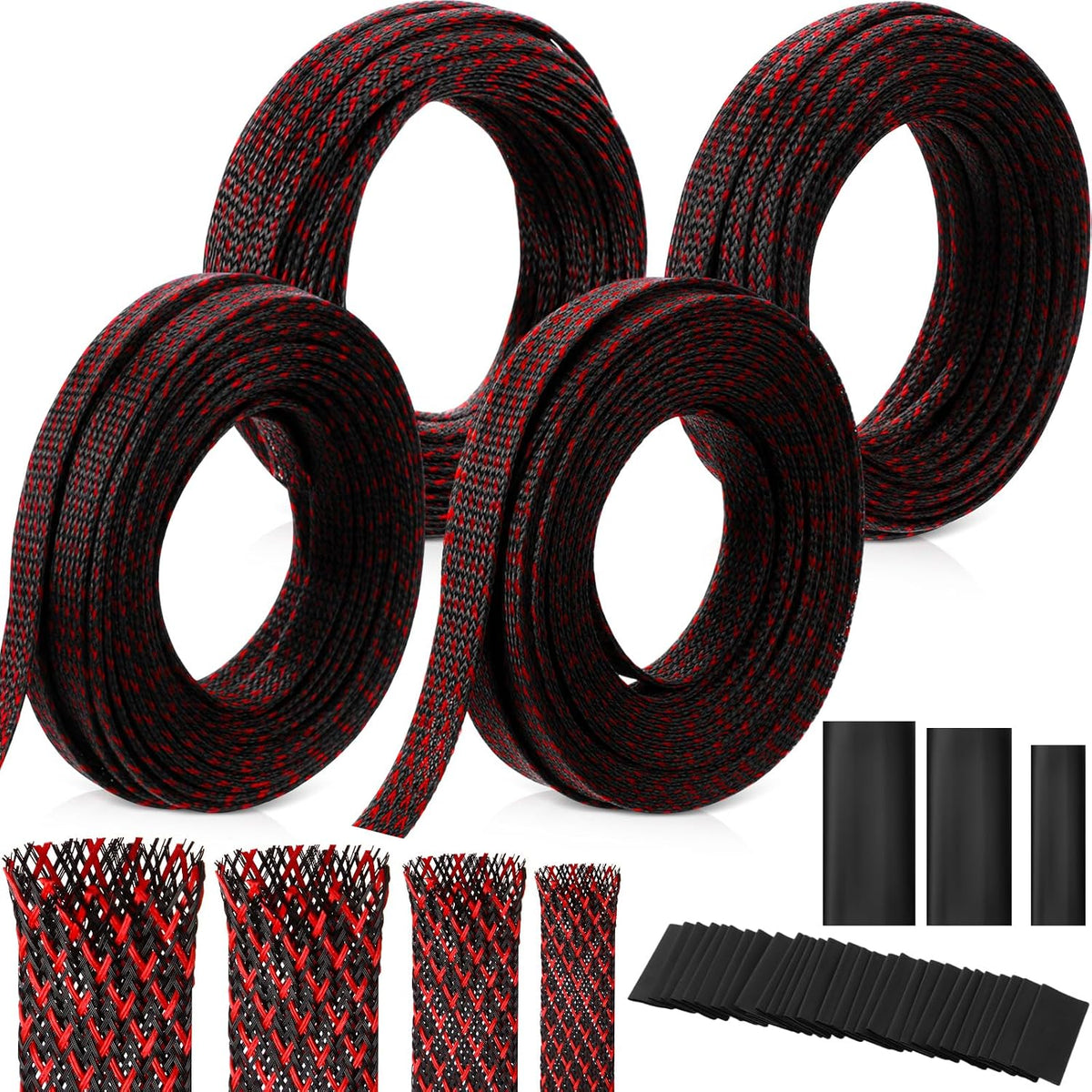 Tatuo 151 ft Braided Cable Sleeve Expandable Wire Sheathing(Red, Black)