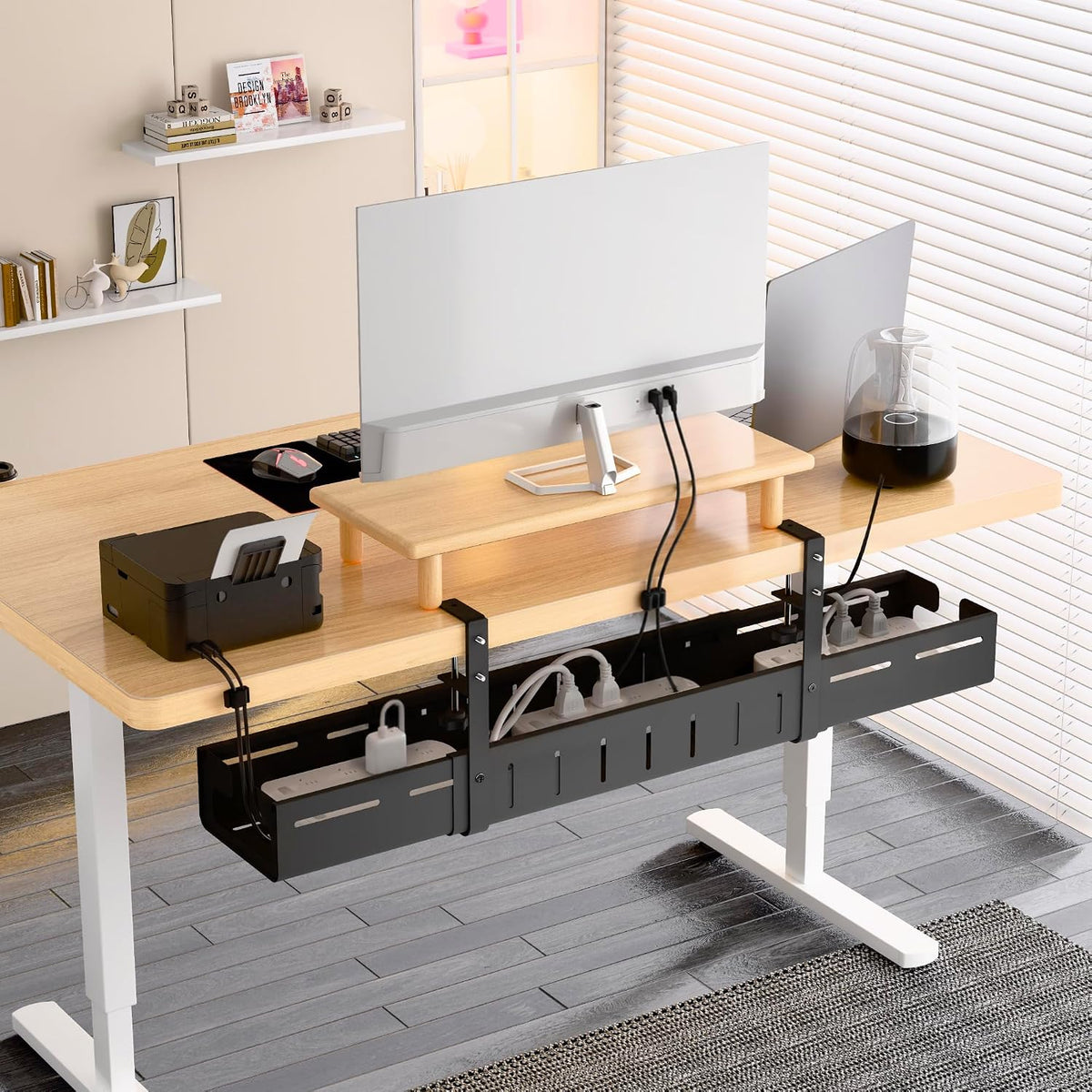 Under Desk Cable Management Tray-No Drill Clamp Moun,Expandable 25.2"–38...