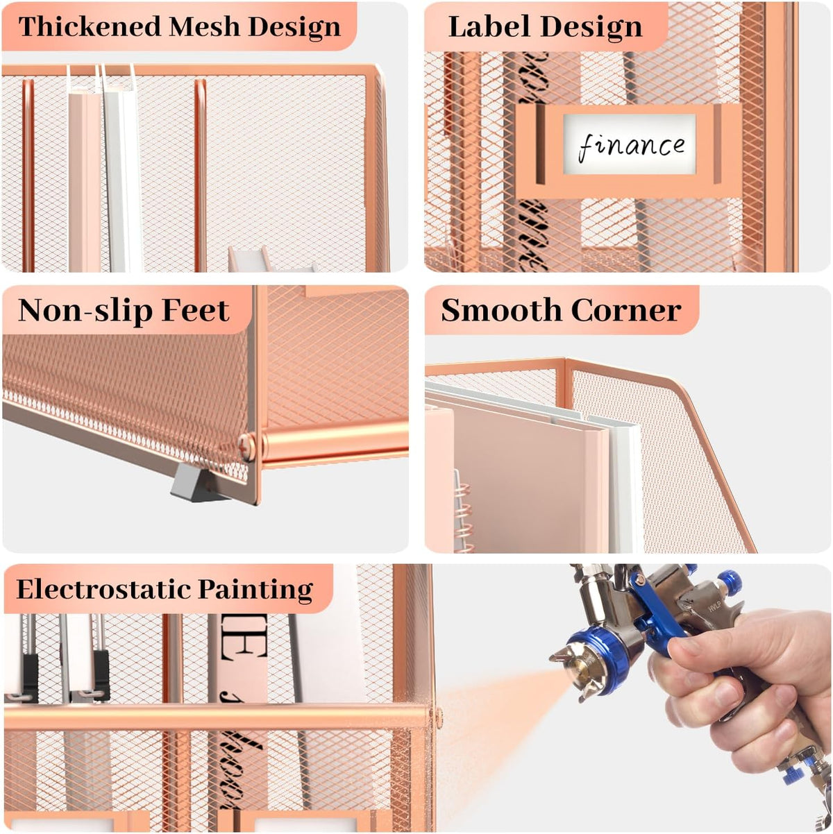 SUPEASY Desk Organizers Metal Desk Magazine File Holder with 5 Vertical Compa...