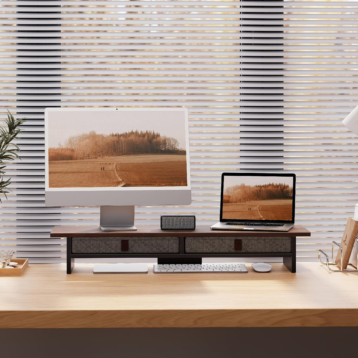 Fenge 35 Inch Monitor Stand with Drawer Storage, Computer Riser for Desk