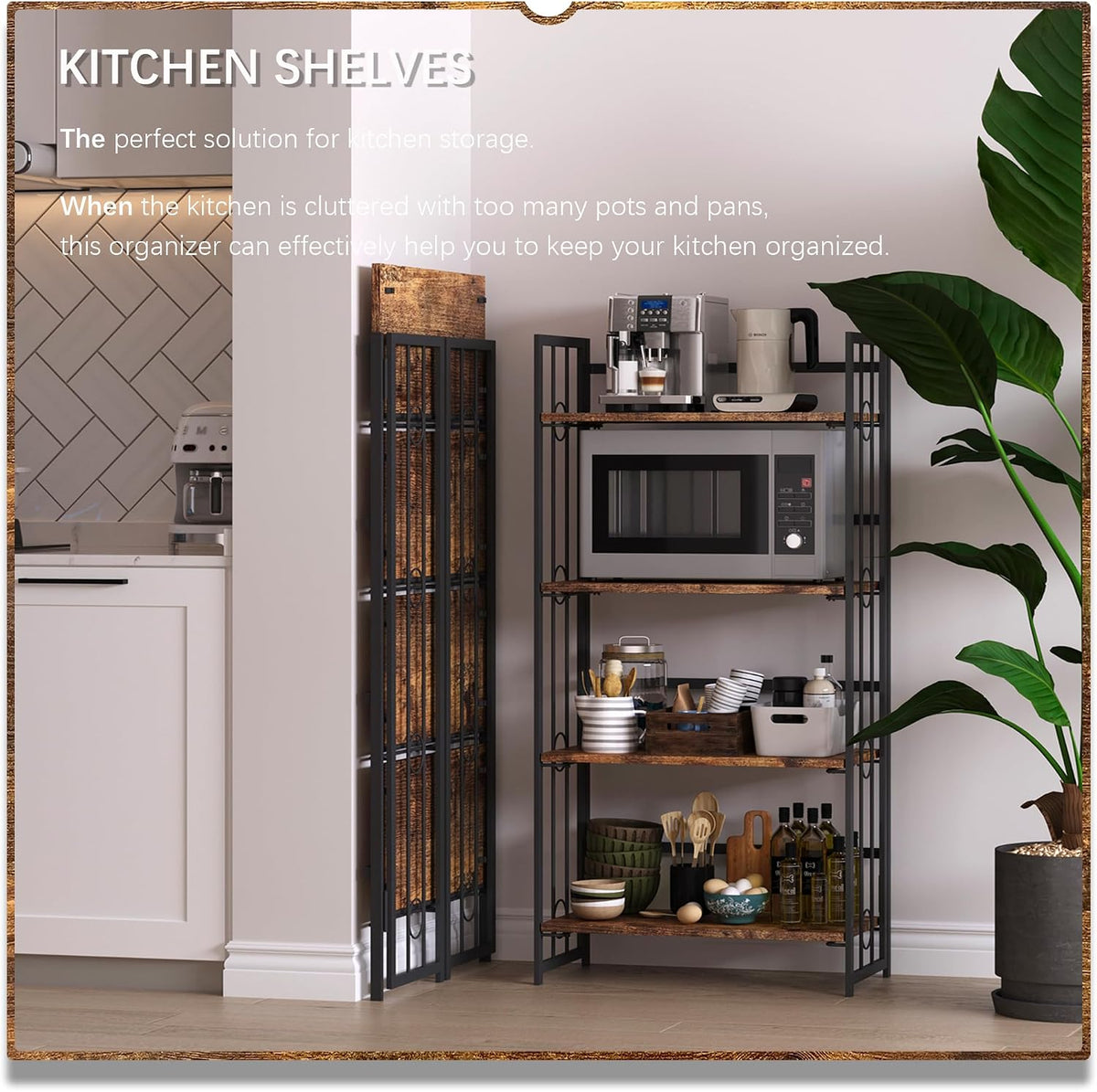 4NM No Assembly 4 Tiers Folding Bookshelf, 47.2" H Foldable Storage Shel...