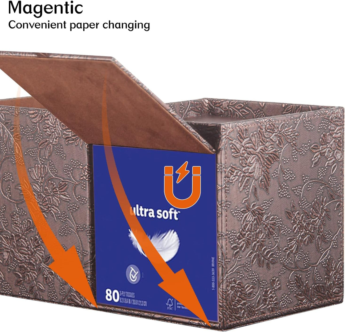 PU Leather Tissue Box Cover Square with Drawer Storage and Tray on Top