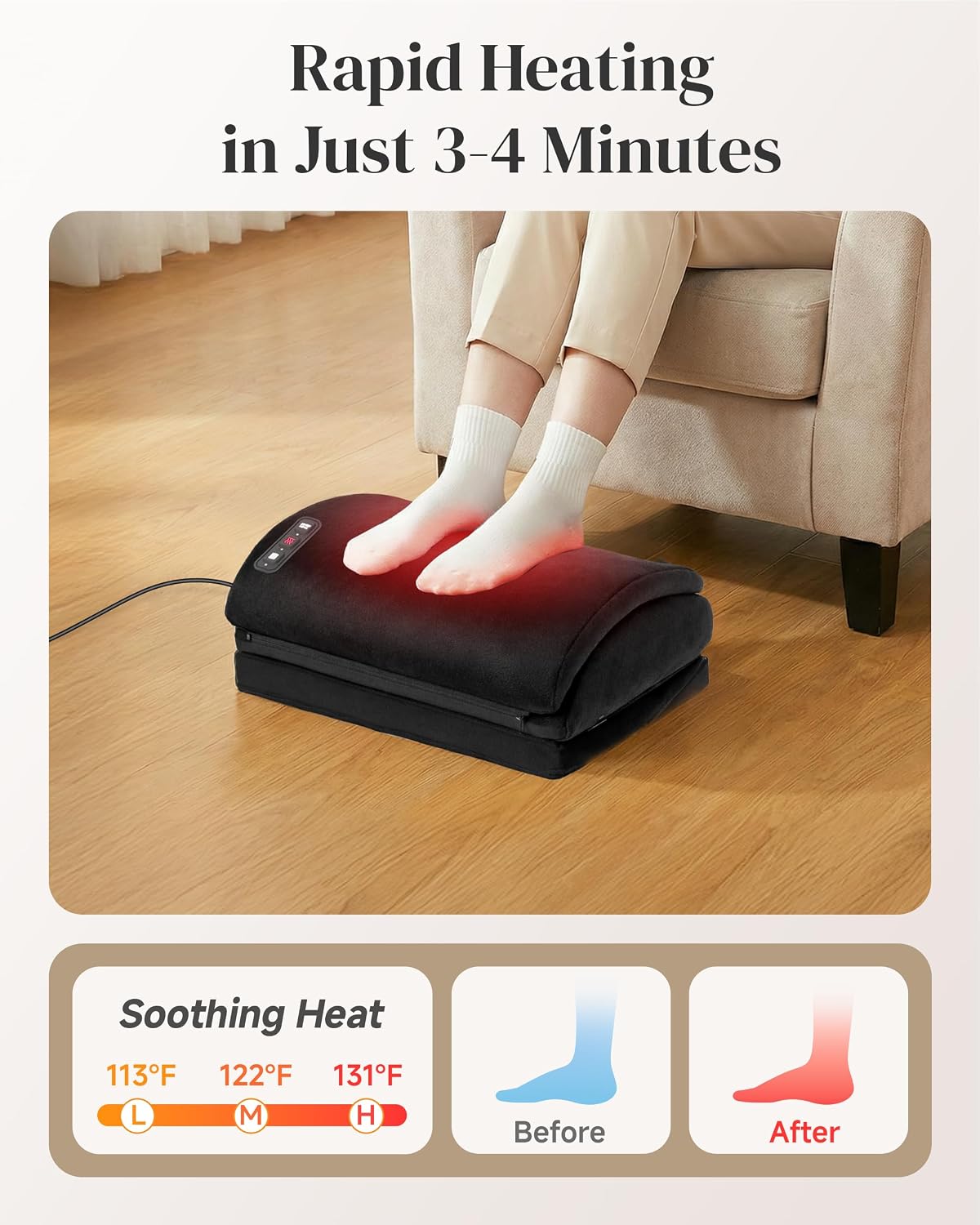 Heycool Heated Foot Rest Under Desk with Vibration Massage, Office Stool
