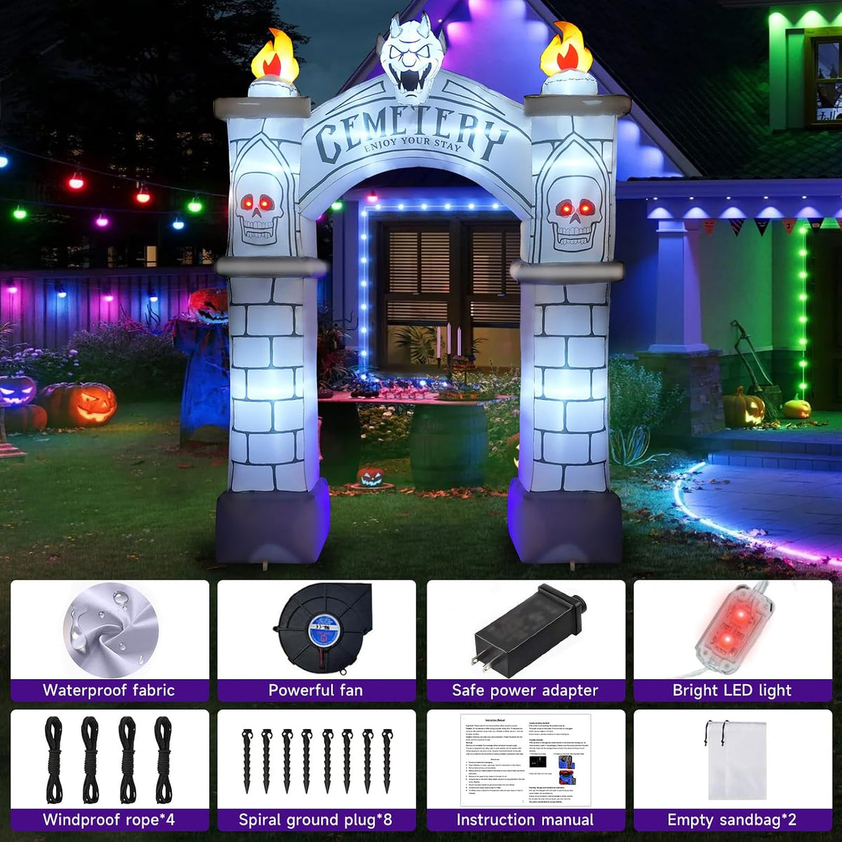 9.5FT Halloween Inflatable Archway, Giant Blow up Arch Yard Decorations with ...
