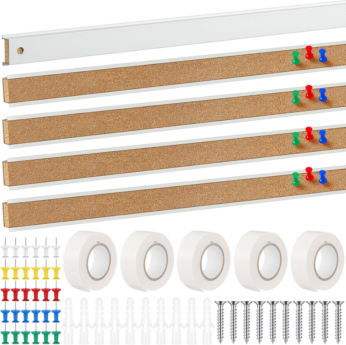 Threehoney 15 Pcs Cork Strips 48"x1" Bulletin Bar Strip, Aluminum W...