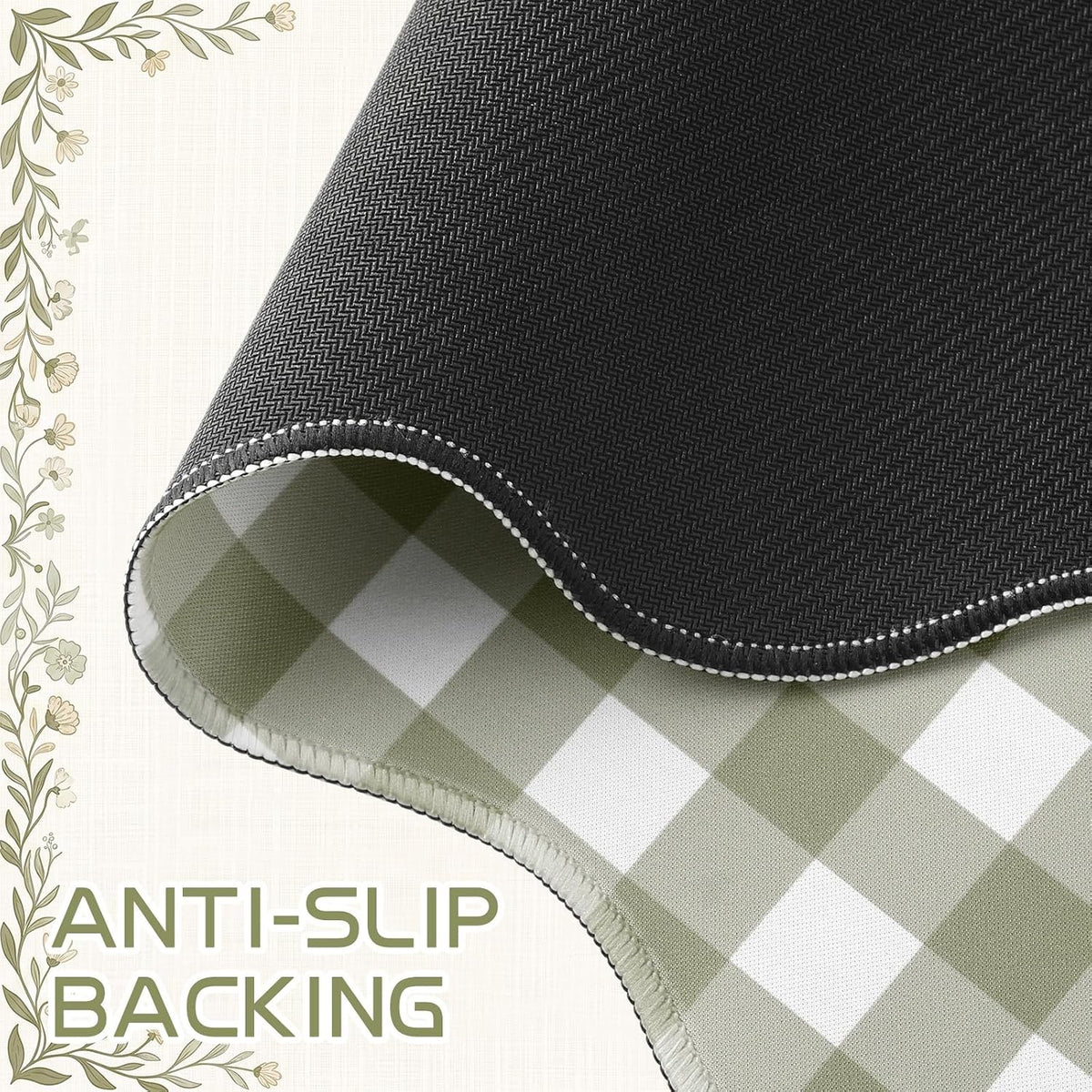 Sabary Gingham Desk Mat Scalloped Sage Green, 35.4 x 15.7 Inch