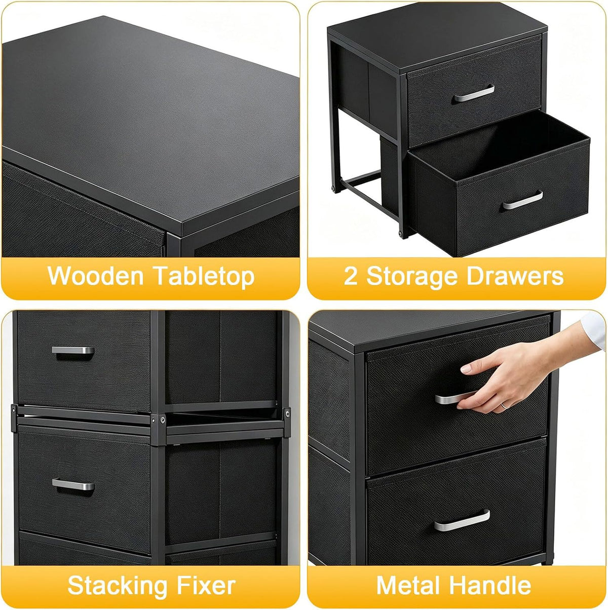 Stackable Storage Drawers, Closet Drawers, Black