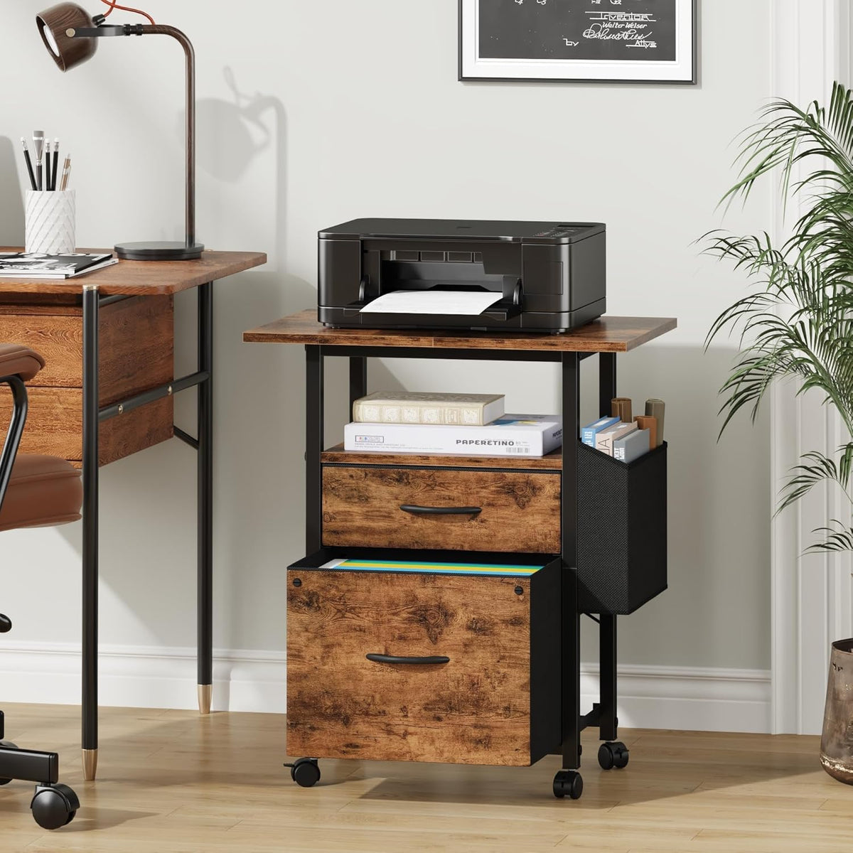 GYIIYUO 2 Drawer File Cabinet 24''W, Mobile Filing Cabinet, Printer S...