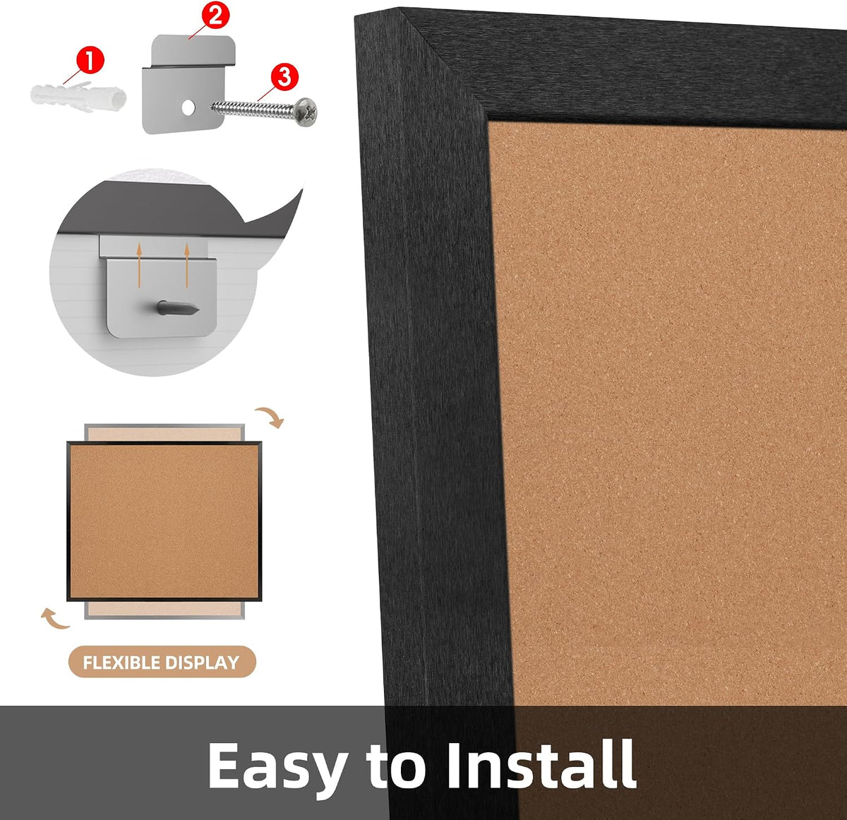 Extra Large Cork Bulletin Board 60" X 36", Black Wood Framed Corkbo...