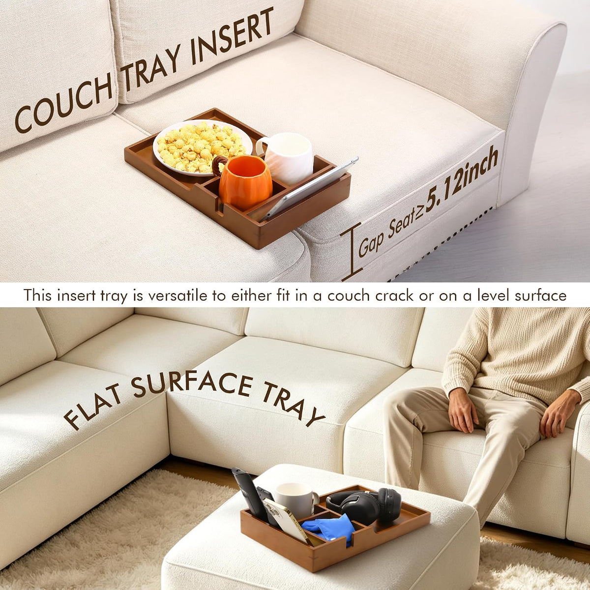SINWANT Couch Table Insert Between Cushions,3 Adjustable Position Holes