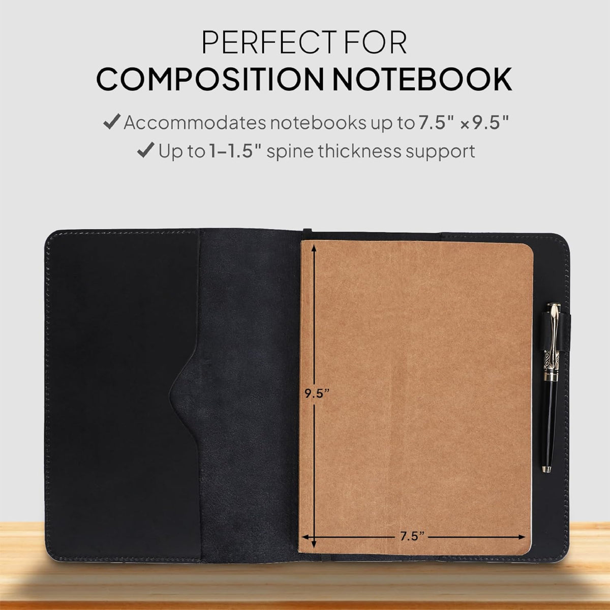 XL Leather Journal Cover Black 7.5 x 9.5 Inch – Refillable Genuine Leather Co...