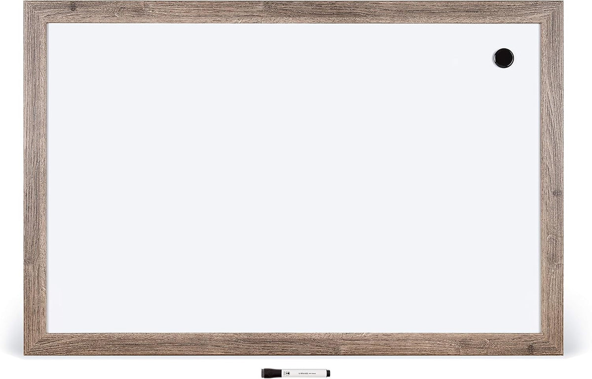 U Brands Dry Erase White Board, 24" x 36", Magnetic, Rustic Wood Frame