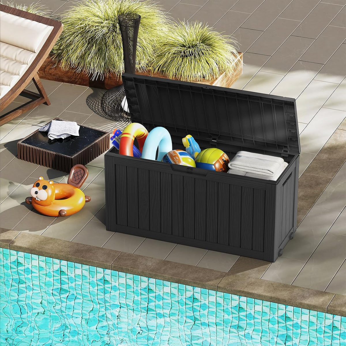 Mars Villa 75 Gallon Outdoor Storage Box, Patio Deck Box Waterproof, Black