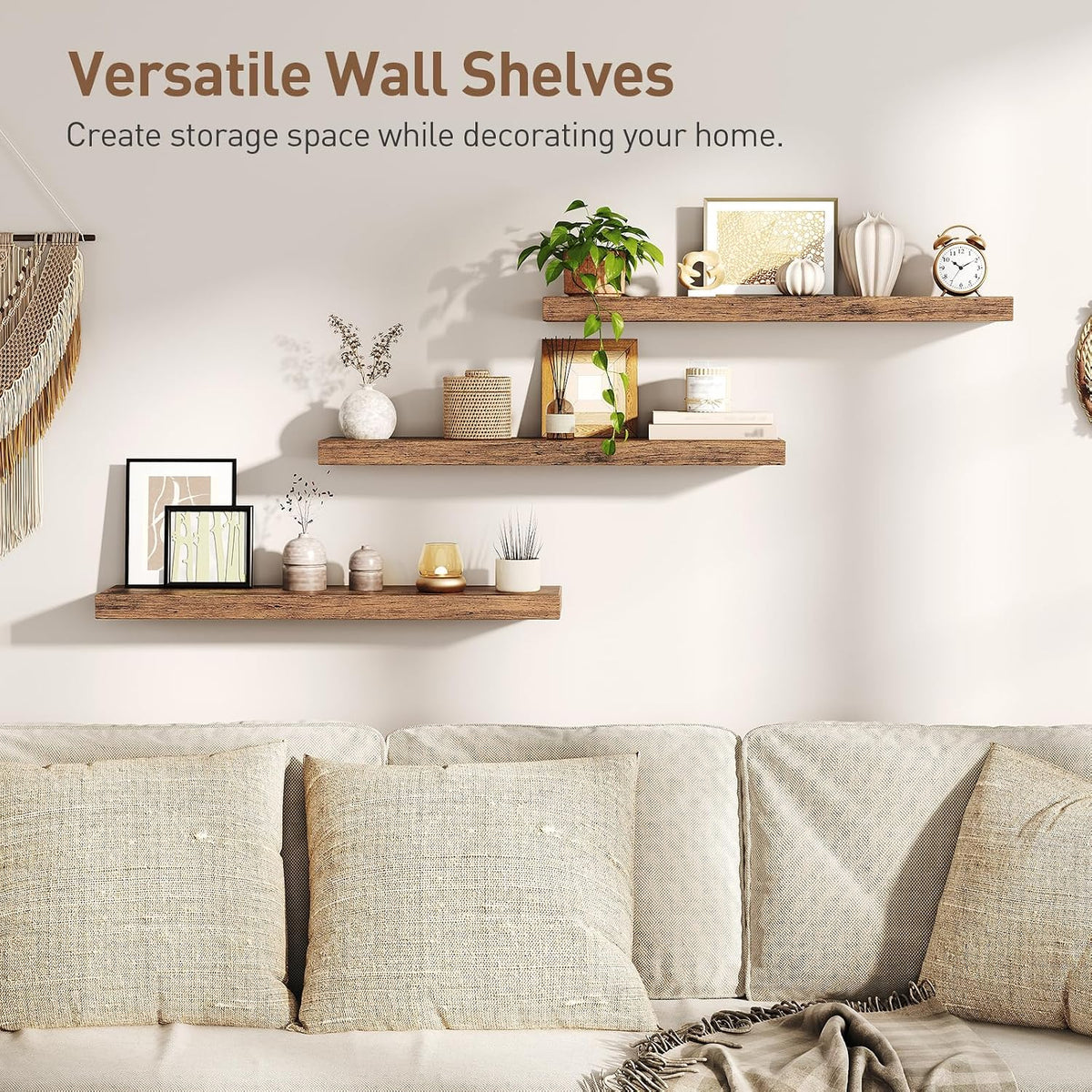 RALGEND Floating Shelves for Wall, 1.5" Thick Wall Shelf Set of 3 with I...