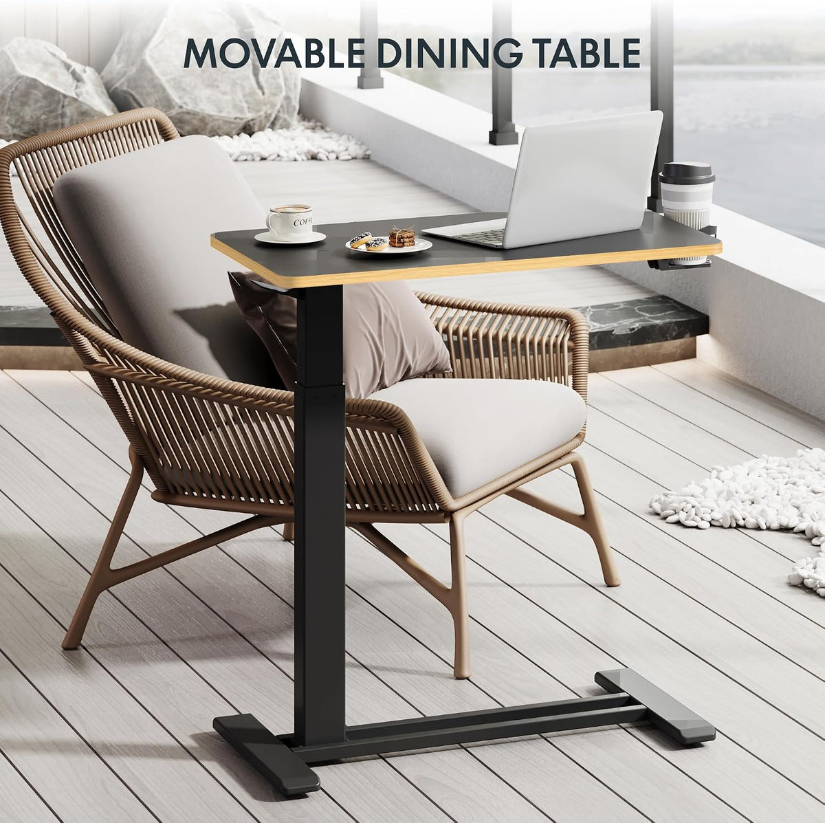 FLEXISPOT H7 28" Pneumatic Height-Adjustable Overbed Table with Wheels